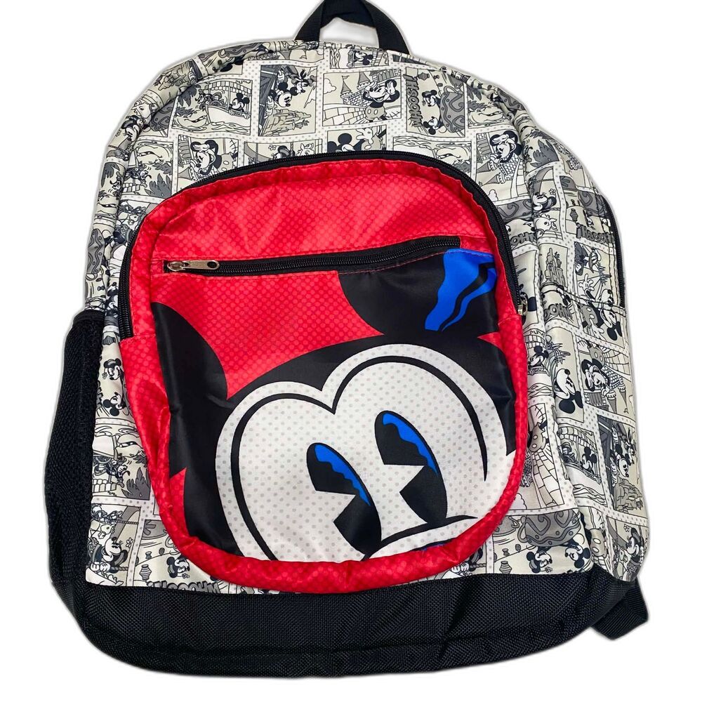 Disney Parks Authentic Original Mickey Mouse Comic Print Backpack Black White RD